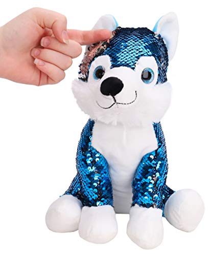 TOYLAND® Peluche Husky Azul y Plateado de 29 cm con Lentejuelas Reversibles con Lentejuelas