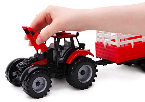 TOYLAND® Tractor agrícola con fricción roja y Remolque - Boys Farm Toys