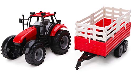 TOYLAND® Tractor agrícola con fricción roja y Remolque - Boys Farm Toys