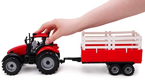 TOYLAND® Tractor agrícola con fricción roja y Remolque - Boys Farm Toys