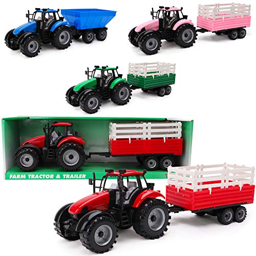 TOYLAND® Tractor agrícola con fricción roja y Remolque - Boys Farm Toys