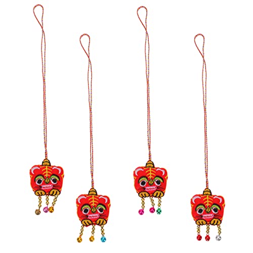 Toyvian 4Pcs Tigre Colgante Colgante Año 2022 Año Nuevo Ornamento Animal Chino del Zodiaco con El Coche Cascabel Amuleto de La Suerte Interior para La Tienda de Hogar