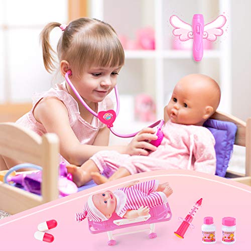 TR Turn Raise Doctor Juguete Infantil 32 Piezas Juguetes Médicos Accesorio Doctor Maletín de Doctor Juego de Imitación para y Niñas 3 años (Rosa)