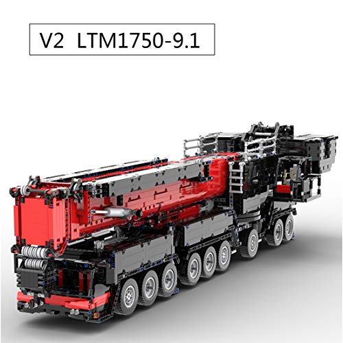 TRCS Grúas de ingeniería, 7768 piezas, 2,4 G, control remoto grande, grúa móvil para camiones Liebherr LTM1750-9.1, con 12 motores, grúa, bloques de sujeción, compatible con Lego Technic