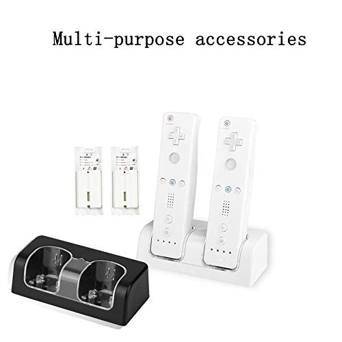 Triamisu Paquete de batería Recargable de Alta Capacidad de 2 PCS 2800mAh con estación de Soporte de Base de Doble Cargador para Control Remoto Wii-Blanco