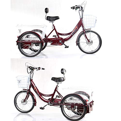 Triciclo Adulto Bicicleta de Tres Ruedas 20 '' asistido eléctrico Bicicletas de 3 Ruedas para Padres Batería de Litio Motor de 250W con Cesta de la Compra Adicional Triciclo de Movilidad Ejercicio