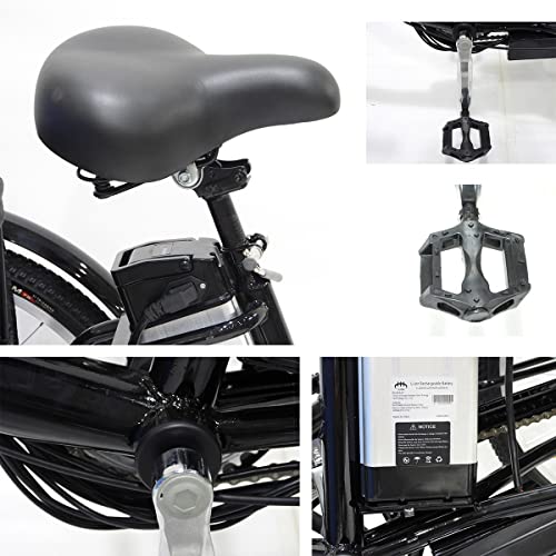 Triciclo de Bicicleta eléctrica Triciclo para Adultos Triciclo de energía híbrido de Tres Ruedas Triciclo de 24 Pulgadas para Ancianos con Asiento para niños + Canasta con Ruedas(24'' White)