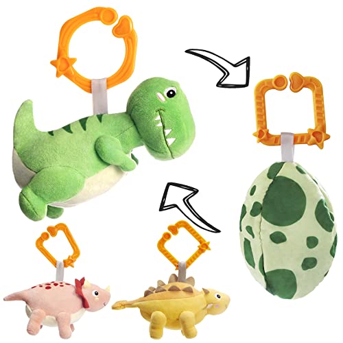 Tumama Dinosaurio Colgantes para Cochecitos de Bebé,Peluche Juguetes Animales para Cuna Cochecito Carrito,Bebes Juguete Regalos para Niños Niñas Recien Nacidos 3,6,9,12 Meses(3 Packs)