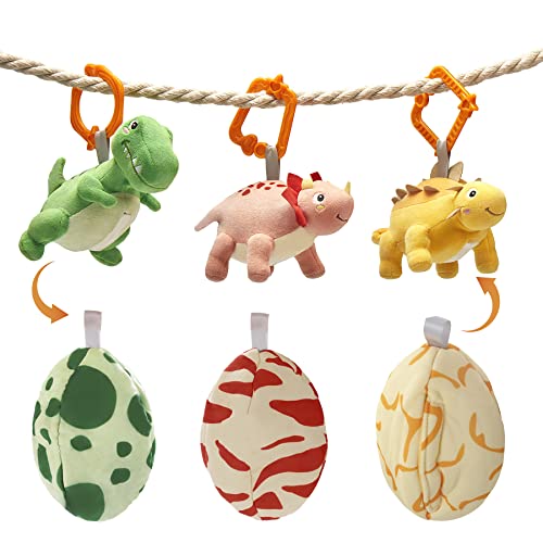 Tumama Dinosaurio Colgantes para Cochecitos de Bebé,Peluche Juguetes Animales para Cuna Cochecito Carrito,Bebes Juguete Regalos para Niños Niñas Recien Nacidos 3,6,9,12 Meses(3 Packs)