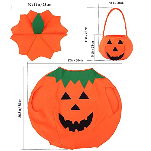 Tuofang Disfraz de Calabaza para Niños, Disfraz De Calabaza De Halloween, Disfraz De Calabaza con Sombrero y Bolsas de Dulces, para Calabaza Cosplay Ropa, Carnaval, Fiestas TemáTicas