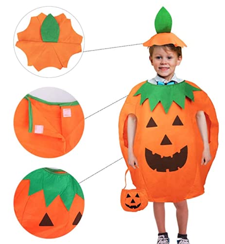 Tuofang Disfraz de Calabaza para Niños, Disfraz De Calabaza De Halloween, Disfraz De Calabaza con Sombrero y Bolsas de Dulces, para Calabaza Cosplay Ropa, Carnaval, Fiestas TemáTicas