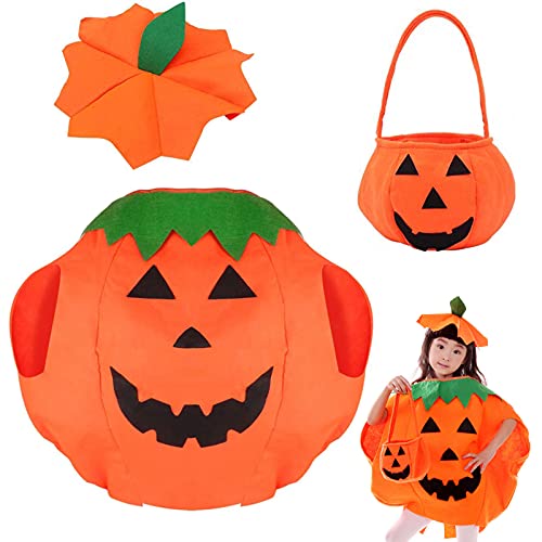 Tuofang Disfraz de Calabaza para Niños, Disfraz De Calabaza De Halloween, Disfraz De Calabaza con Sombrero y Bolsas de Dulces, para Calabaza Cosplay Ropa, Carnaval, Fiestas TemáTicas