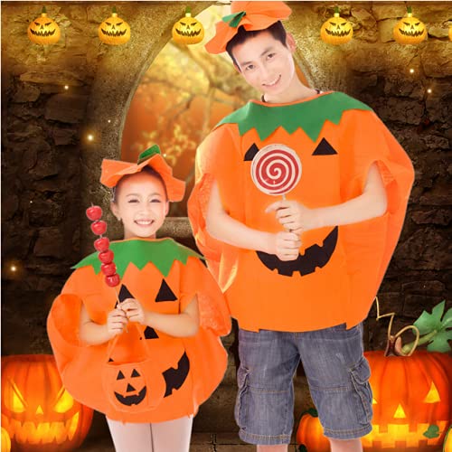 Tuofang Disfraz de Calabaza para Niños, Disfraz De Calabaza De Halloween, Disfraz De Calabaza con Sombrero y Bolsas de Dulces, para Calabaza Cosplay Ropa, Carnaval, Fiestas TemáTicas