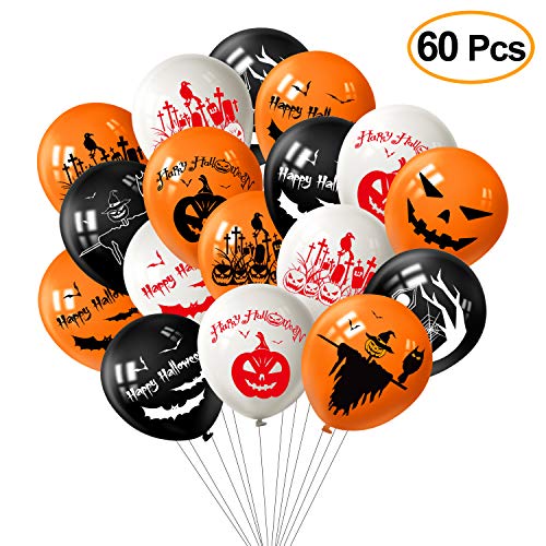 TUPARKA 82 piezas de decoración de Halloween, globos de látex de Halloween con serpentinas de crepé y bolas de nido de abeja para decoraciones de Halloween Suministros para fiestas