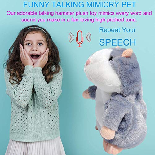 U/D 1 hámster que habla repite lo que dices Mimicry Pet juguete peluche Buddy Mouse con función interactiva, regalo para niños cumpleaños y fiestas (gris)