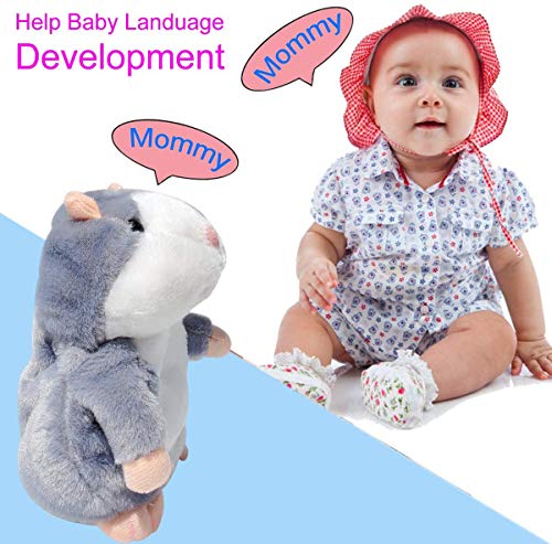 U/D 1 hámster que habla repite lo que dices Mimicry Pet juguete peluche Buddy Mouse con función interactiva, regalo para niños cumpleaños y fiestas (gris)