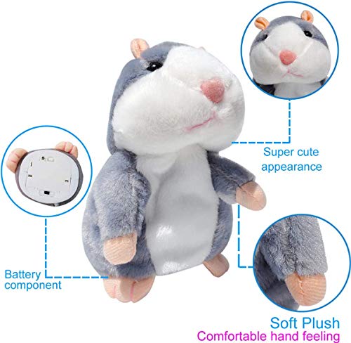 U/D 1 hámster que habla repite lo que dices Mimicry Pet juguete peluche Buddy Mouse con función interactiva, regalo para niños cumpleaños y fiestas (gris)