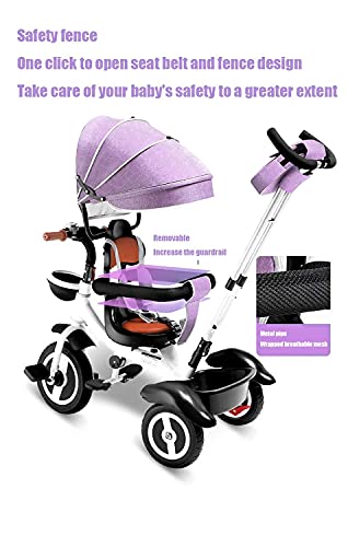 UKUOFL Baby Trike Baby - Pedales de Triciclo para niños 4 en 1 Barandilla Desmontable Niño niña Toldo Ajustable Arnés de Seguridad para 8 Meses - 6 años para niños de 1 a 3 años Happy House