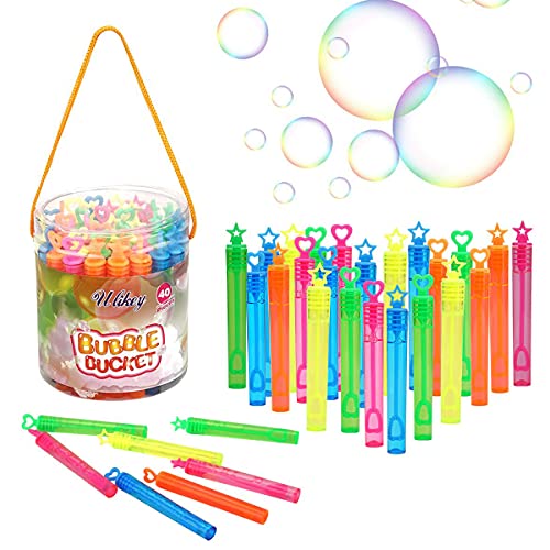 Ulikey 40 PCS Pompas de Jabón de 5 Colores Varitas, Varita de Burbuja, Tubos para Crear Burbujas de Jabon, Surtidos Pompas Jabon para Favores De Fiesta, Juguetes para Niños Exterior Interior