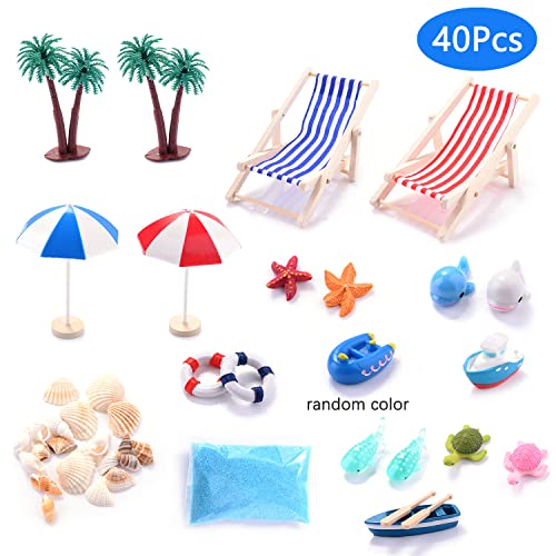 Ulikey 40 Piezas Playa Micro Paisaje, Miniatura Silla de Playa para DIY Figura Decorativa en Miniatura Jardín, para Playa Paraguas, Barco, Silla de Playa, Azul Arena (Beach)