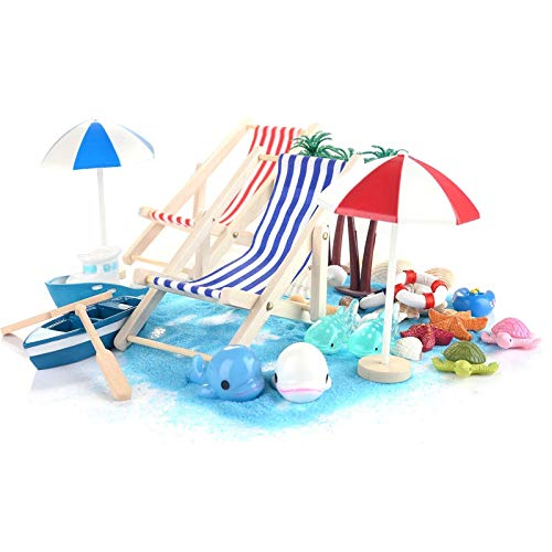 Ulikey 40 Piezas Playa Micro Paisaje, Miniatura Silla de Playa para DIY Figura Decorativa en Miniatura Jardín, para Playa Paraguas, Barco, Silla de Playa, Azul Arena (Beach)