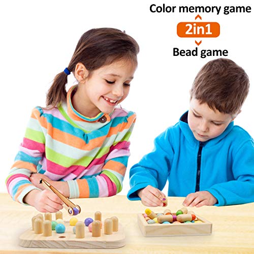 Ulikey Ajedrez de Memoria, Juguete Ajedrez Memoria Madera 2 en 1, Ajedrez de Memoria Montessori de Madera,Juego Memoria Interacción Entre Padres e Hijos, Juguetes Cognitivos de Color para Niños