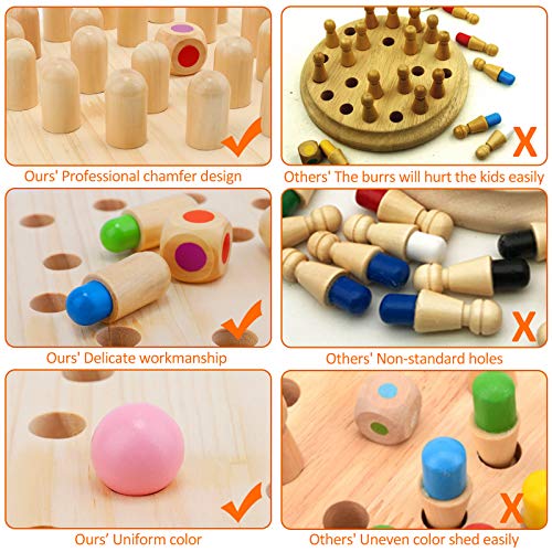 Ulikey Ajedrez de Memoria, Juguete Ajedrez Memoria Madera 2 en 1, Ajedrez de Memoria Montessori de Madera,Juego Memoria Interacción Entre Padres e Hijos, Juguetes Cognitivos de Color para Niños