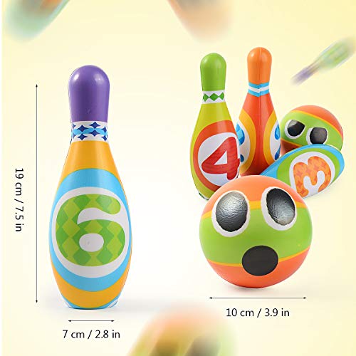 Ulikey Juego de Bolos para Niños con 10 Alfileres y 2 Bolas, Bowling Set, Bolera de Juguete Educativos, Bolos Infantiles Juegos Exterior Juguete Interactivos 3 4 5 Años (Juego de 10)