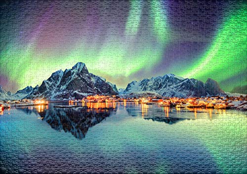 Ulmer Puzzleschmiede - Puzzle Danza de la Aurora Boreal: Puzzle de 1000 Piezas - Espectacular Aurora Boreal sobre Lofoten, Noruega