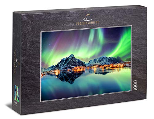 Ulmer Puzzleschmiede - Puzzle Danza de la Aurora Boreal: Puzzle de 1000 Piezas - Espectacular Aurora Boreal sobre Lofoten, Noruega