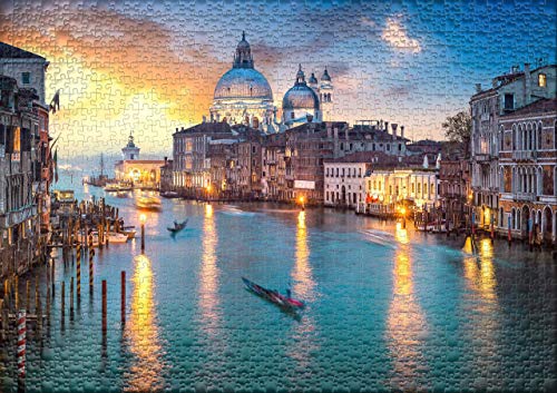 Ulmer Puzzleschmiede - Puzzle Venecia - Puzzle de 1000 Piezas - Atardecer sobre el Gran Canal de Venecia