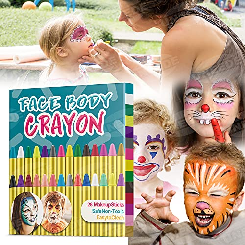 UNEEDE Carnaval Crayones de Pintura de la Cara 28 Colores Cintas de Pintura de Cara para Fiestas de Pascua Niños, Fiesta Infantil, Seguridad no tóxica Fit for Easter Parties