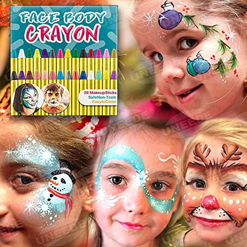 UNEEDE Carnaval Crayones de Pintura de la Cara 28 Colores Cintas de Pintura de Cara para Fiestas de Pascua Niños, Fiesta Infantil, Seguridad no tóxica Fit for Easter Parties