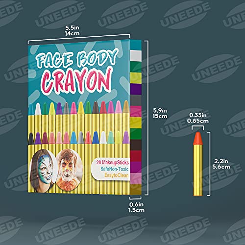 UNEEDE Carnaval Crayones de Pintura de la Cara 28 Colores Cintas de Pintura de Cara para Fiestas de Pascua Niños, Fiesta Infantil, Seguridad no tóxica Fit for Easter Parties