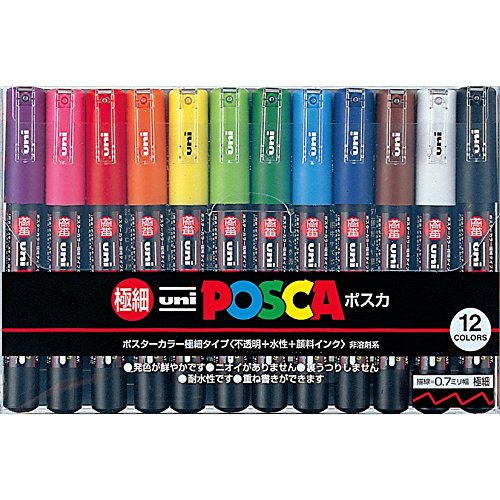 Uni-Posca PC-1M – Rotulador de punta extrafina – Juego de 12 unidades – Importado de Japón