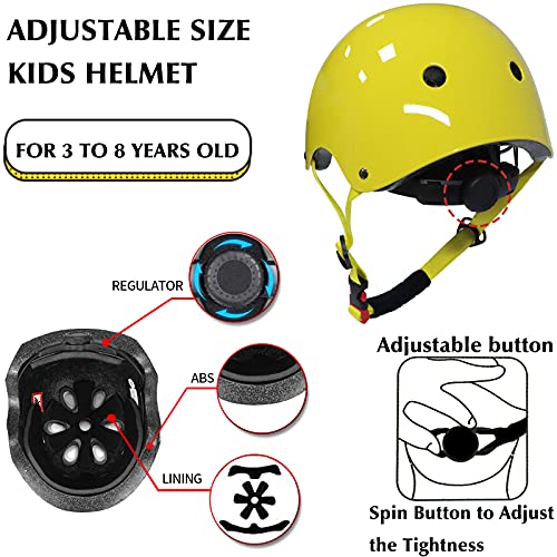 UniqueFit Niños Casco Juvenil Niños Niñas Casco Ajustable para Ciclismo Patineta Scooter Patineta BMX BMX (Amarillo Brillante, Small(3-8 años))