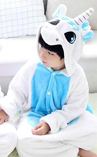 Unisexo Comodidad Suave Franela Disfrace Animales Bebe Kigurumi Traje de Dormir Cosplay Ropa de Salón Pijamas Animal para Niños Niñas Anime Fiesta (S, Unicornio Azul Claro)