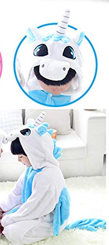 Unisexo Comodidad Suave Franela Disfrace Animales Bebe Kigurumi Traje de Dormir Cosplay Ropa de Salón Pijamas Animal para Niños Niñas Anime Fiesta (S, Unicornio Azul Claro)