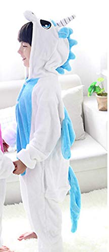 Unisexo Comodidad Suave Franela Disfrace Animales Bebe Kigurumi Traje de Dormir Cosplay Ropa de Salón Pijamas Animal para Niños Niñas Anime Fiesta (S, Unicornio Azul Claro)