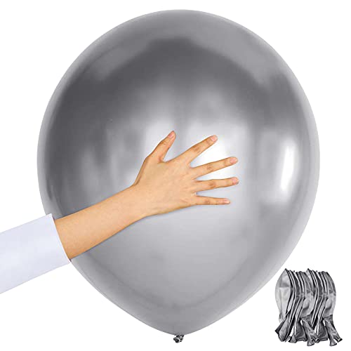 Unisun Globos metálicos de 45,7 cm, 10 globos de plata metalizada de cromo grueso para cumpleaños, baby shower, boda, aniversario, festival, carnaval, fiesta de fiesta (plata)