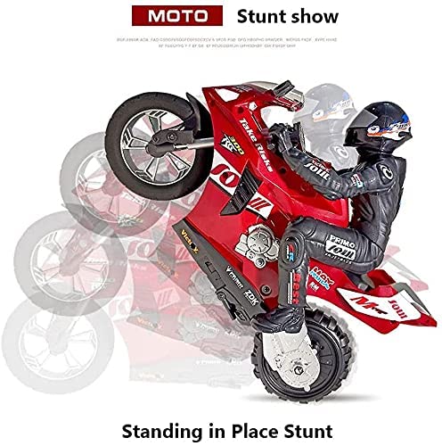 Uniwheel Balance Stunt RC Motorcycle 2.4G Wireless Remote Control Racing Motorcycle 360°Rotating Drift RC Motorcycle All-Terrain 2WD Motorbike Toy Gifts for Kids Adults (Red 3 Battery)