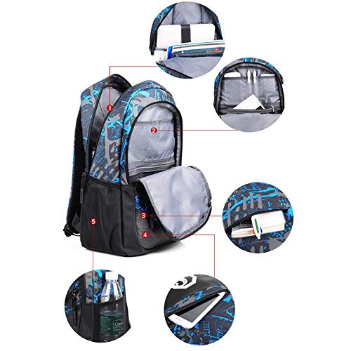 UNYU 3 Pieces School Bags, Set de Sac scolaire Garçon Bleu bleu Taille Unique