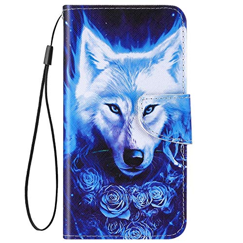 Uposao Funda para Xiaomi Redmi 7A Cuero Funda Libro Caso Cubierta con Tapa,Purpurina Glitter 3D Effet Motivo Soporte Plegable, Ranuras para Tarjetas y Billetera,Cierre Magnético,Lobo rosa