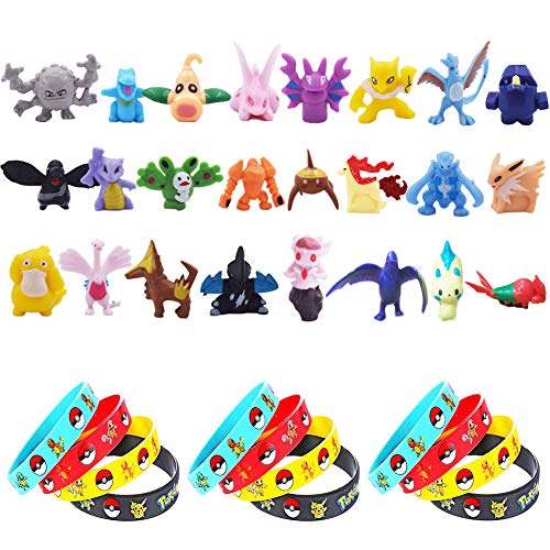 U/R 24 Piezas Monster Mini Figure 2-3cm in Random+12 Piezas Pulsera de Silicona，Fiesta para niños y Adultos,Estilo Aleatorio, Puede Que no Sea Estilo de Imagen.