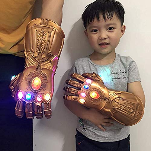 UrMsun Iron Man Infinity Gauntlet para niños con 2 pilas recambio, Iron Man Glove LED con piedras para niños