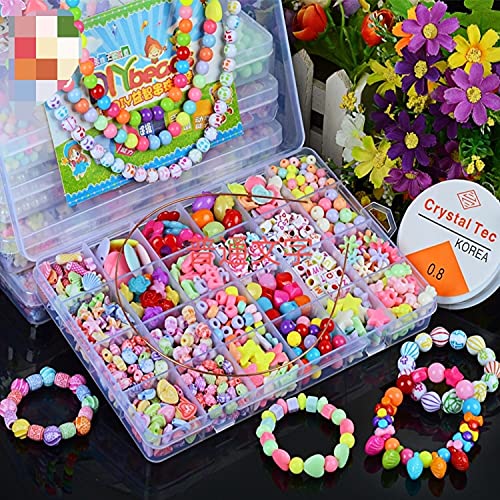 VAIYNWOM Cuentas para Enhebrar para Niños, Abalorios para Hacer Pulseras, Manualidades, Joyas, Perlas para Enhebrar, Collares, Juego de Regalo para Niños 4+ Años, 24 Colores, Estilo Mixto y a Juego