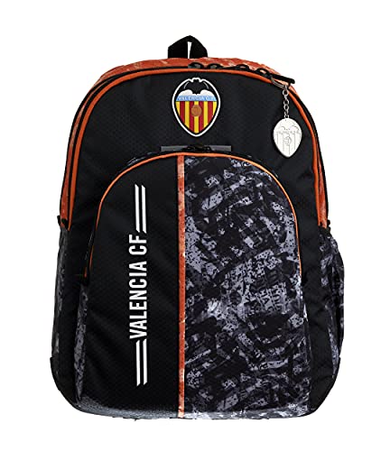 Valencia CF Mochila Escolar Juvenil Tres Compartimentos Doble Cremallera – Medidas 32x44x14 cm Color Negro (Vball)