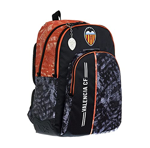 Valencia CF Mochila Escolar Juvenil Tres Compartimentos Doble Cremallera – Medidas 32x44x14 cm Color Negro (Vball)