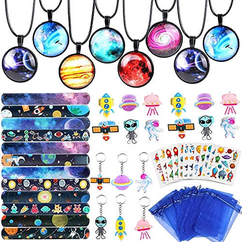 vamei 72 Piezas Artículos de Fiesta Espacial Niño Cumpleaños Espacial con Pulsera Bofetada Pulseras de Juguete Llavero Cohete Collar Espacio Tatuajes Artículos de Fiesta Espacio Niños