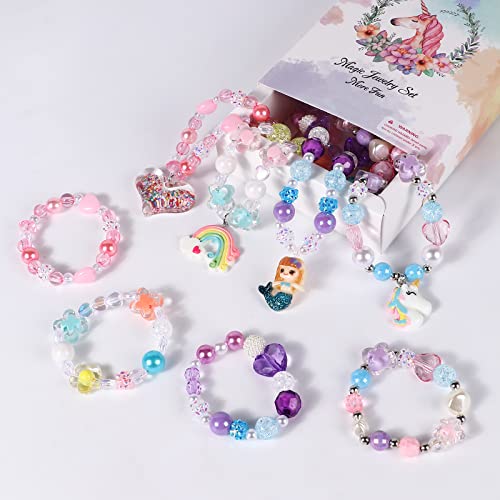 Vamei 8 Piezas Joyas Niña Collar Pulsera Amistad con Colgante Unicornio Sirena Arcoíris Corazón Colorido Princesa Joyería Set Cumpleaños Fiesta Regalo para Niñas